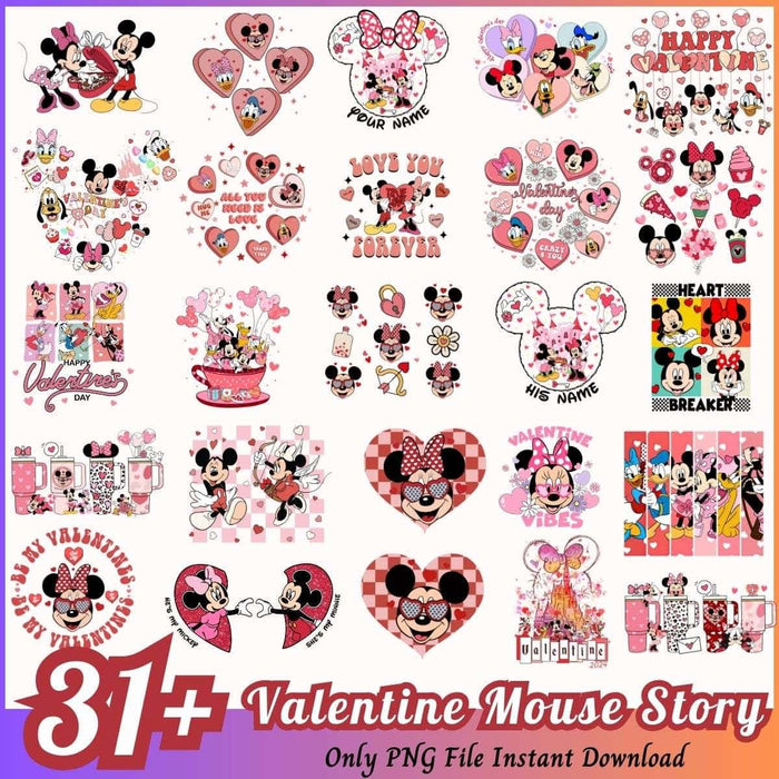 Valentine Mickey Mouse PNG Bundle, Disney Valentine Day PNG